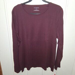 Talbots Cotton Round Neck Long Sleeve Tee Sz XL Burgundy NWT
